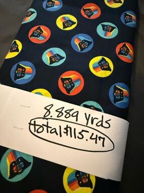 Star Wars Black Fabric with Multicolor Retro Vader Circles